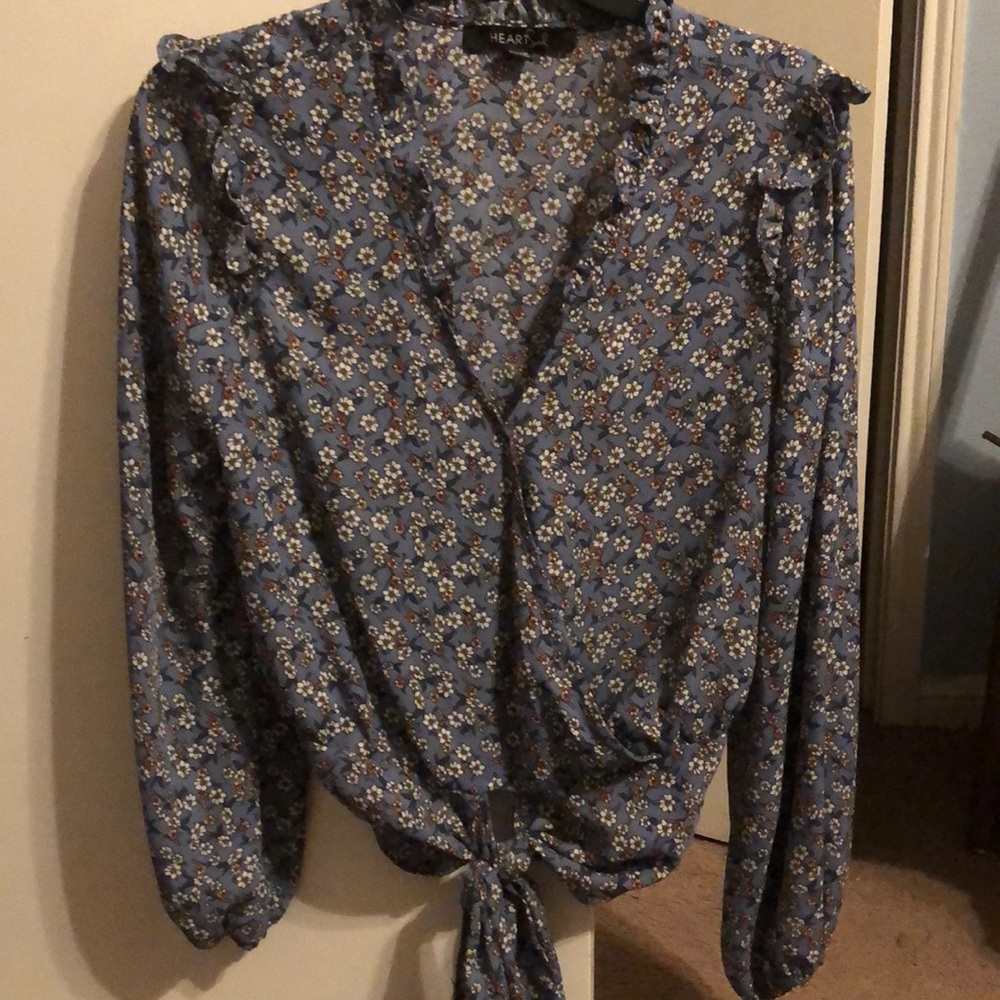 Cropped blue tie top. Size medium